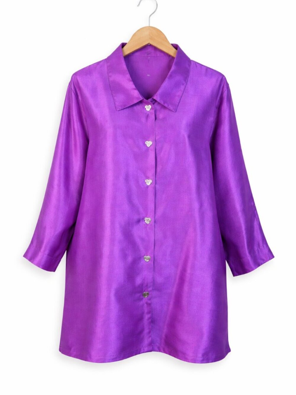 Caroline Rose Swing Tunic Size 3X Button Front 3/4 Sleeves Purple Lagenlook